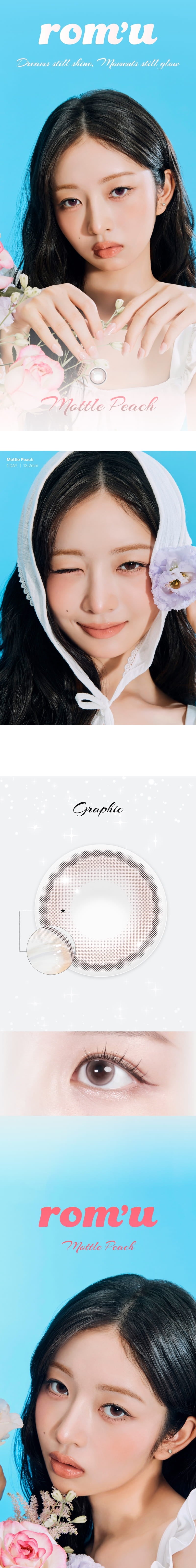 Rom’u 1 Day Colored Contact Lens Mottle Peach 0.00 Plano 14.5mm 10 Pack Soft Look Daily Disposable