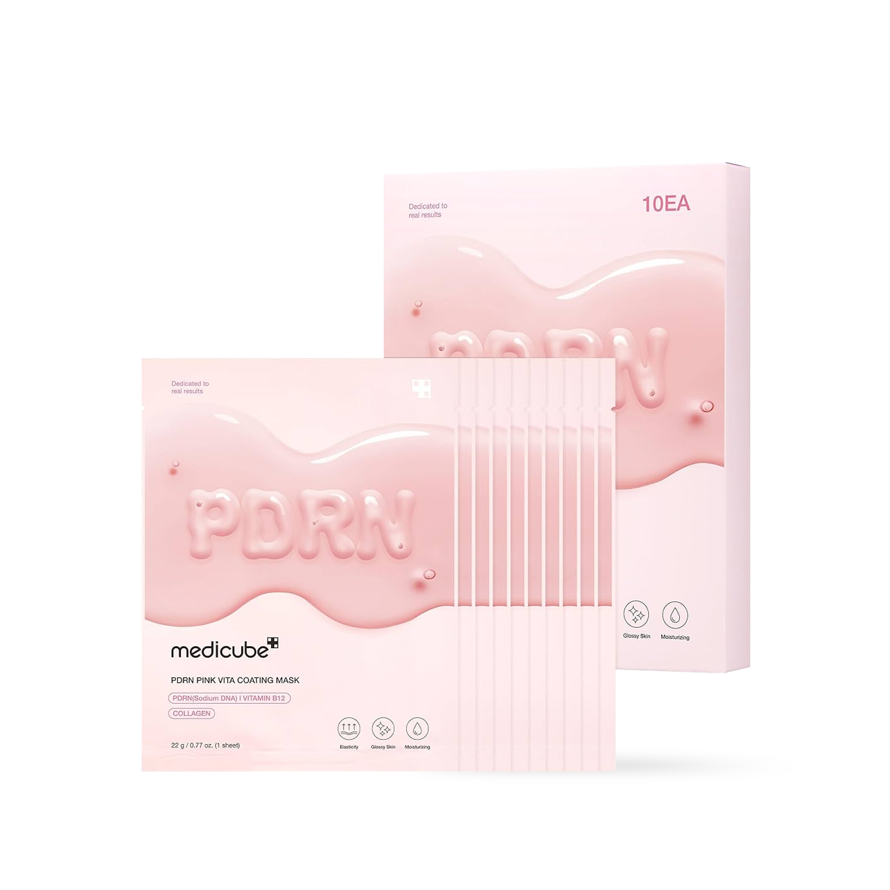 Medicube PDRN Pink Vita coating Mask 10EA Korean glow boosting face mask with Vitamin B12